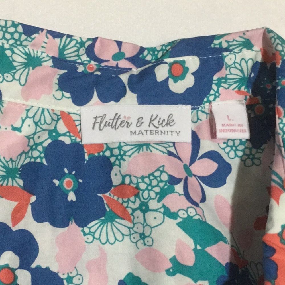 Flutter & Kick Maternity Button Down Blouse w/Belt - Picture 5 of 8